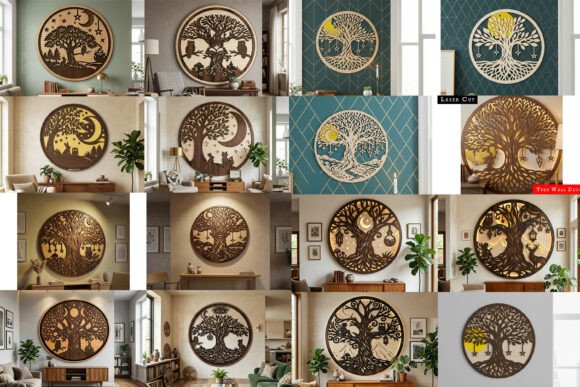 Download Laser Cut Moon Tree Wall Art SVG Bundle - Laser Collection