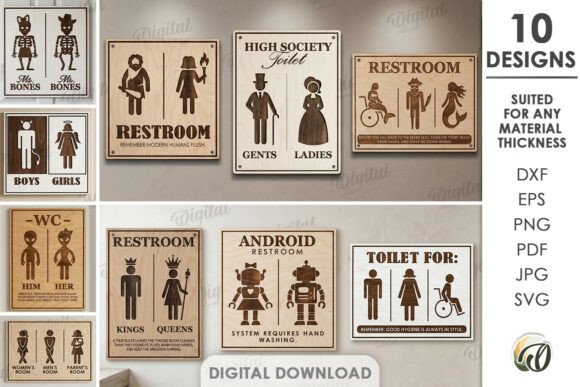 Download Restroom Signs Bundle Laser Cut - Laser Collection