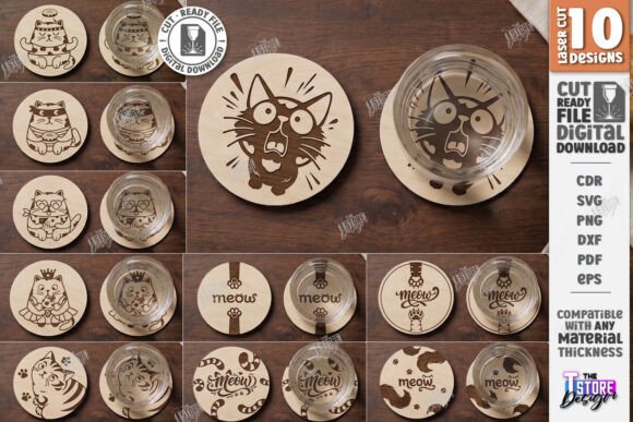 Download Cat Coasters Laser Cut Bundle | Paw SVG - Laser Collection