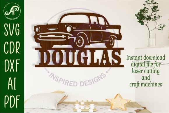Download Classic Car 57 Name Sign Svg Laser Cut - Laser Collection