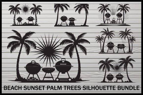 Download Beach BBQ Sunset Palm Tree Set - Premium Resources