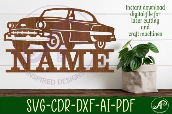 Download Classic Car Name Sign Design 2 Svg Laser - Laser Collection