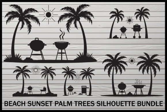 Download Beach BBQ Sunset Palm Tree Set - Premium Bundle
