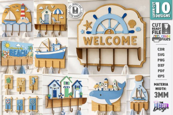 Download Coastal Wall Hooks Rack Laser Cut Bundle - Laser Collection