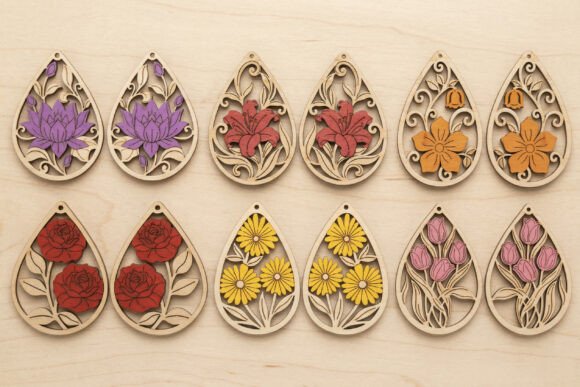 Download 6 Floral Earrings, Laser Cut Designs - Laser Collection