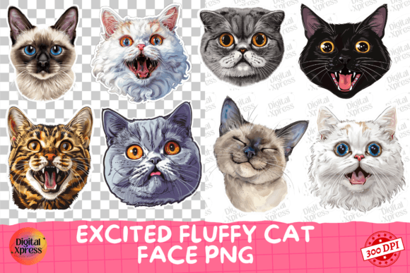 Download Excited Fluffy Cat Face PNG - Premium Resources
