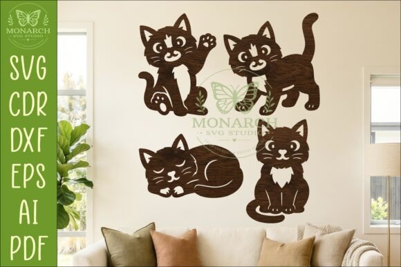 Download Cute Cat Silhouettes SVG for Laser 1 - Laser Collection
